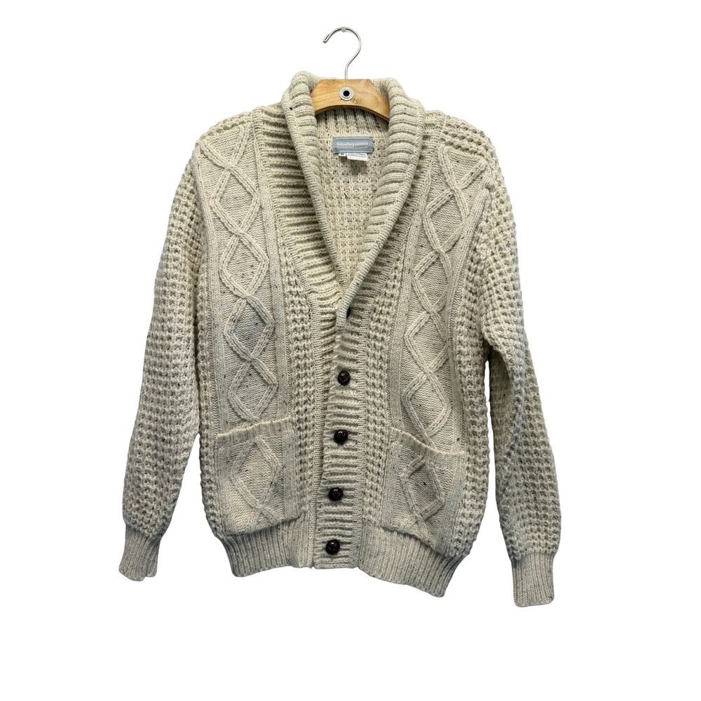Vtg Boundary Waters Dayton Cream Cable Knit Fisherman Cardigan Sweater Mens M